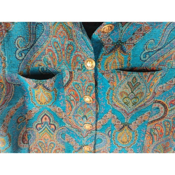 Vintage Don't Mess With Texas Womens SMALL Blue Tapestry Blazer Gold Buttons - Picture 5 of 15